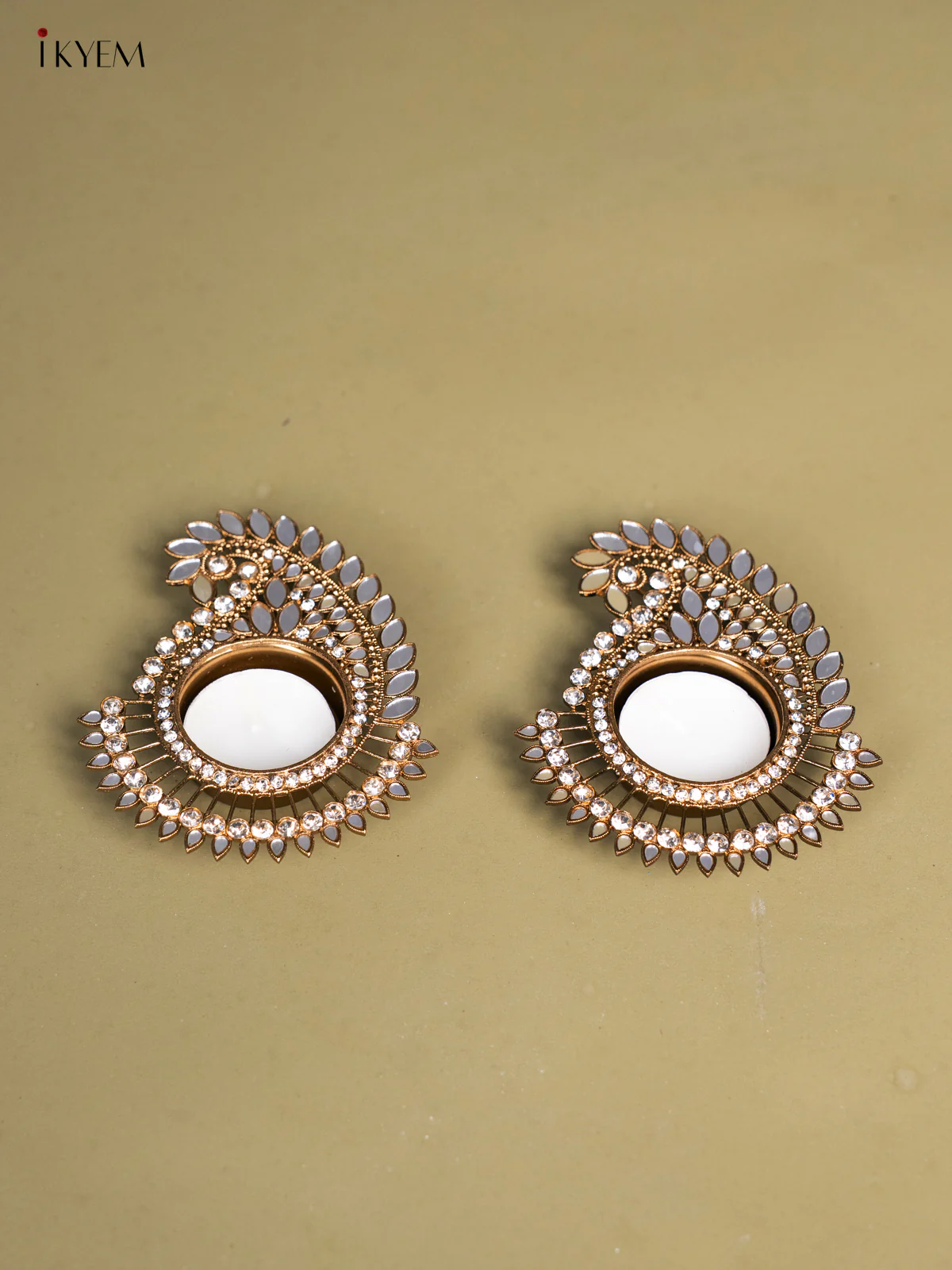 Set of 2 Peacock shaped T Light Candle Holder with Mirror work - KI14124