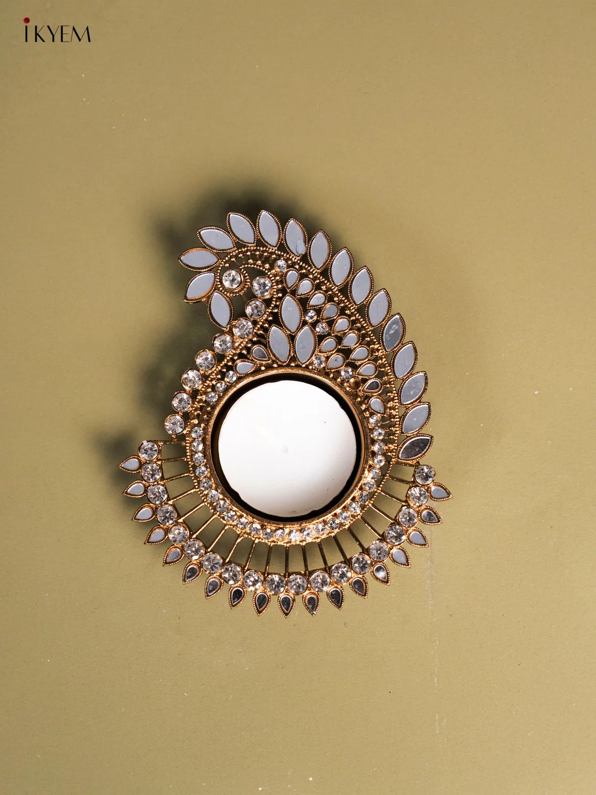 Set of 2 Peacock shaped T Light Candle Holder with Mirror work - KI14124 - Image 3