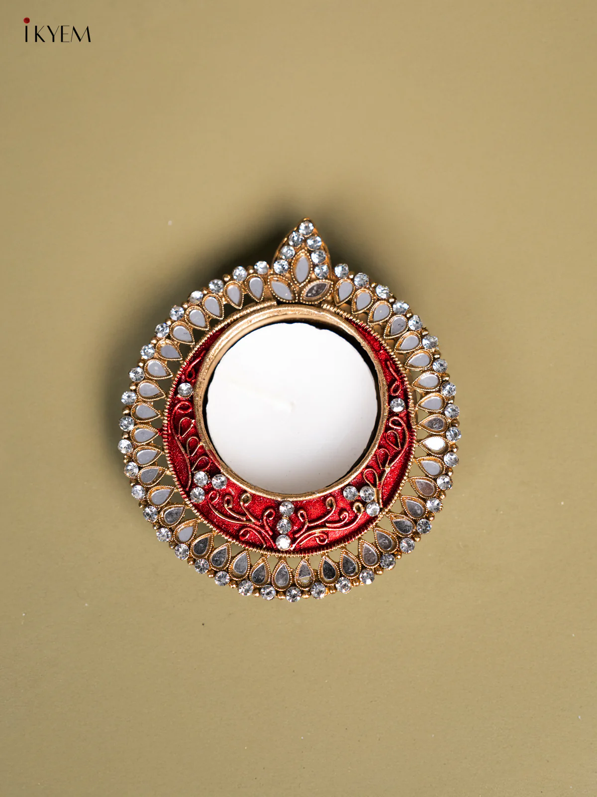 Set of 2 Red Coloured T Light Candle Holder with Mirror work - KI14131 - Image 3