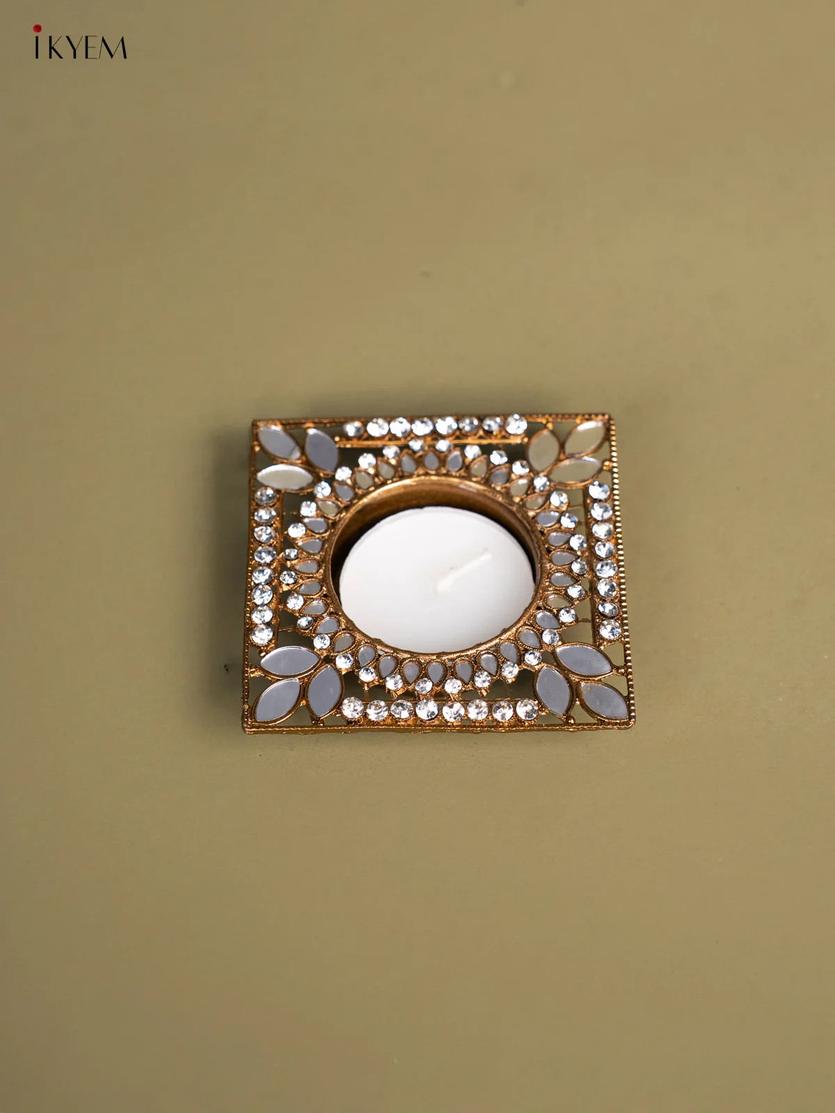Set of 2 Square shaped T Light Candle Holder with Mirror work - KI14133 - Image 3