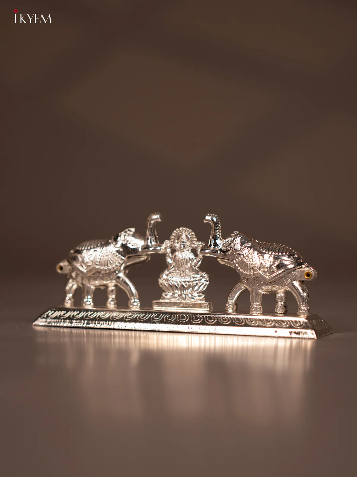 Silver Plated Kumkum Holder with Lakshmi & 2 Elephants - KE29136 - Image 2