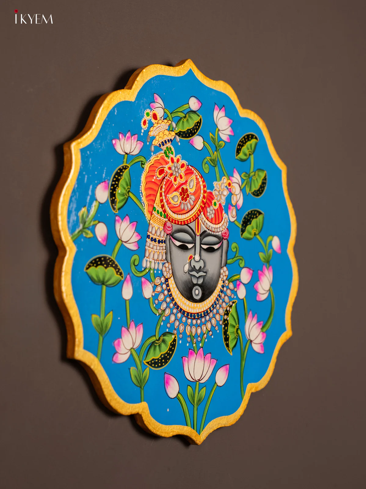Sky Blue Hand painted Lord ShrinathJi Wooden Wall plates - KE29197 - Image 2