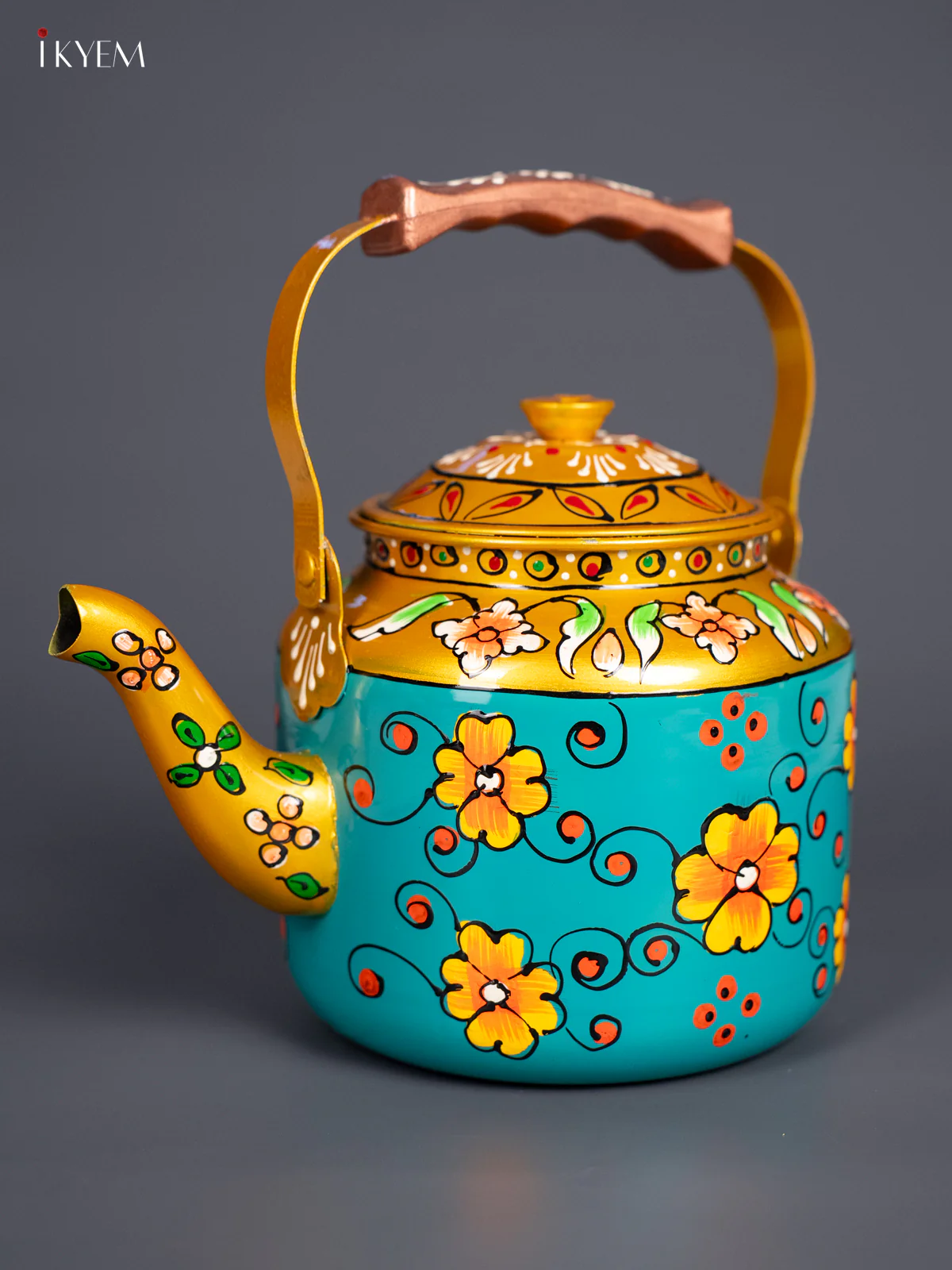 Floral Hand-Painted Stainless Steel Kettle - Sky Blue - 6 Inch - KJ21135 - Image 3