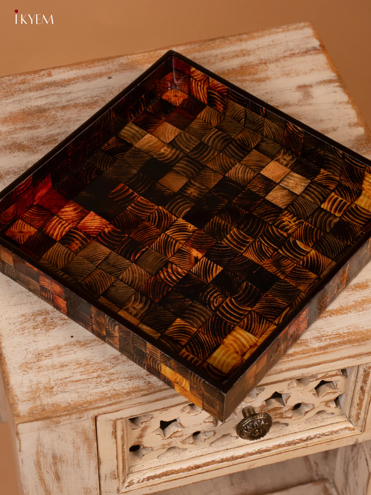 Brown Digital Printed Square Wooden Tray (10x10) - KL03121 - Image 2