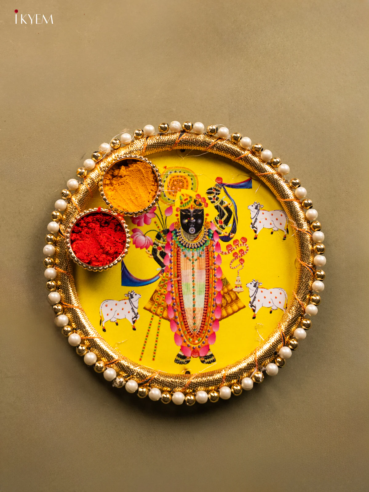 Srinath ji Printed Plate With Haldi kumkum holder - KG31121