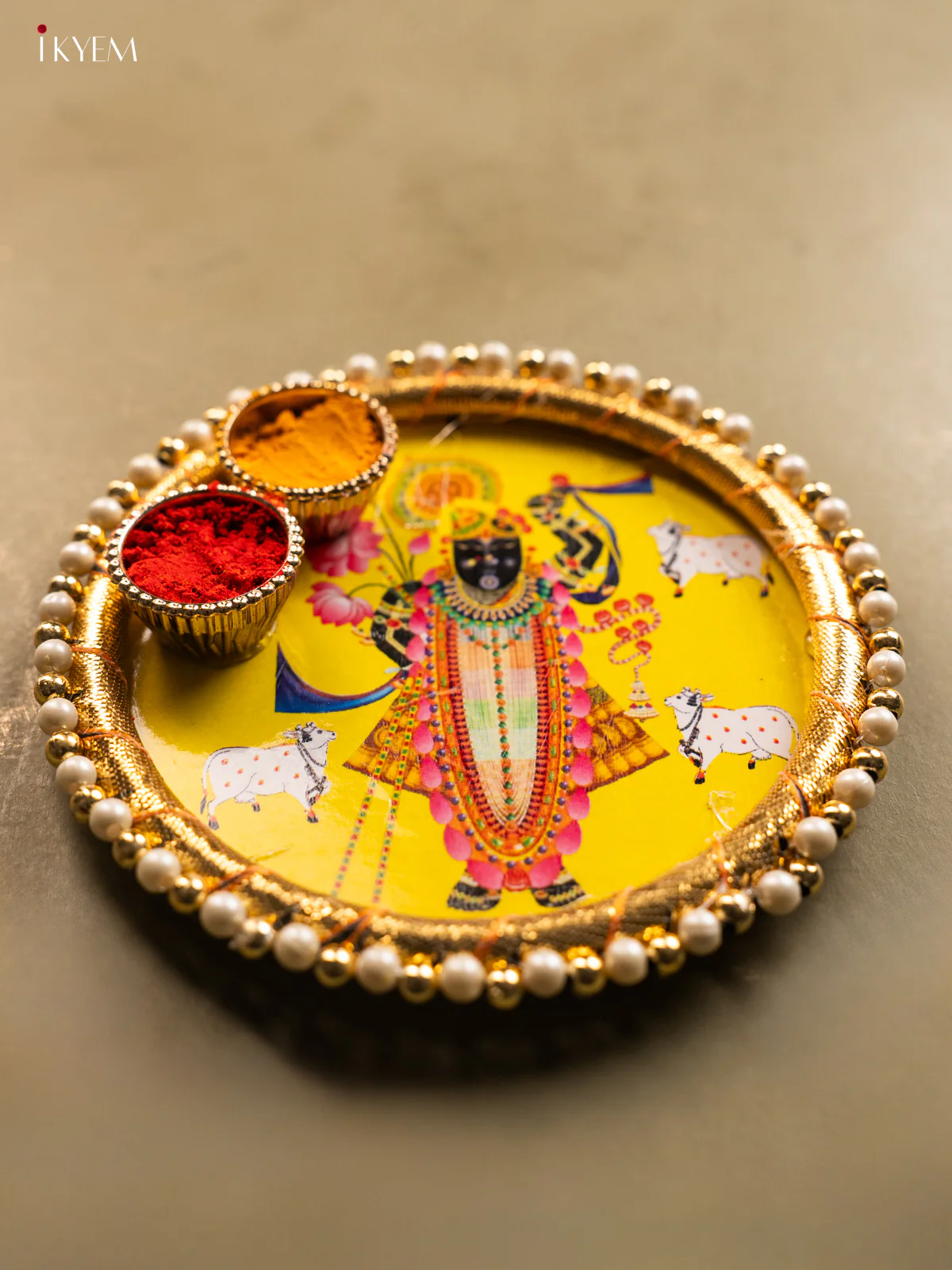 Srinath ji Printed Plate With Haldi kumkum holder - KG31121 - Image 3