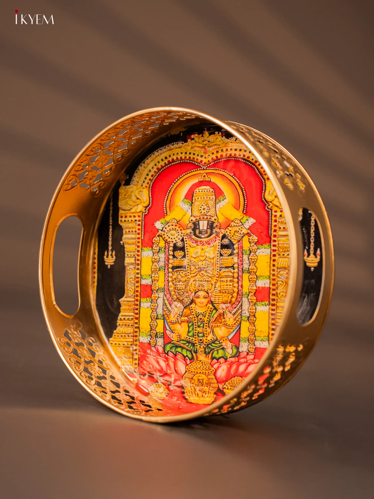 Classic Lord Balaji With Goddess Lakshmi Printed Metal Tray - KH05123 - Image 3