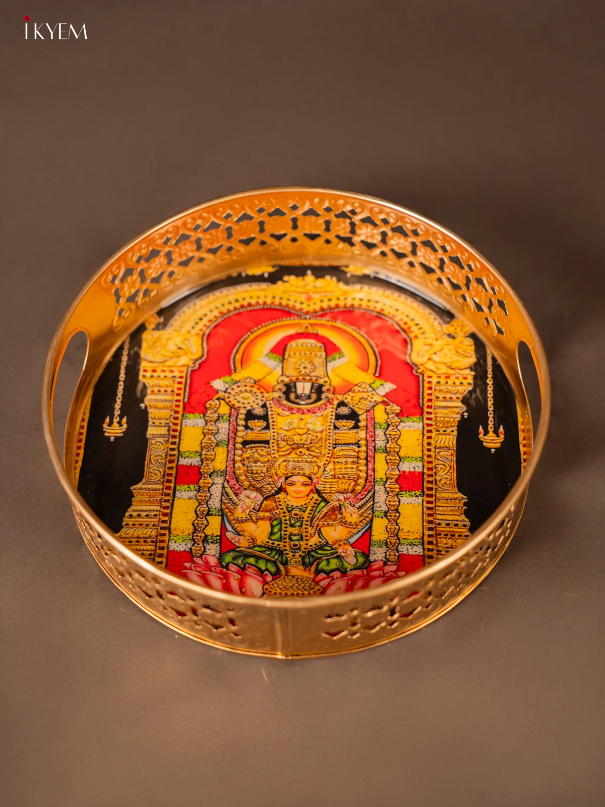 Classic Lord Balaji With Goddess Lakshmi Printed Metal Tray - KH05123 - Image 4