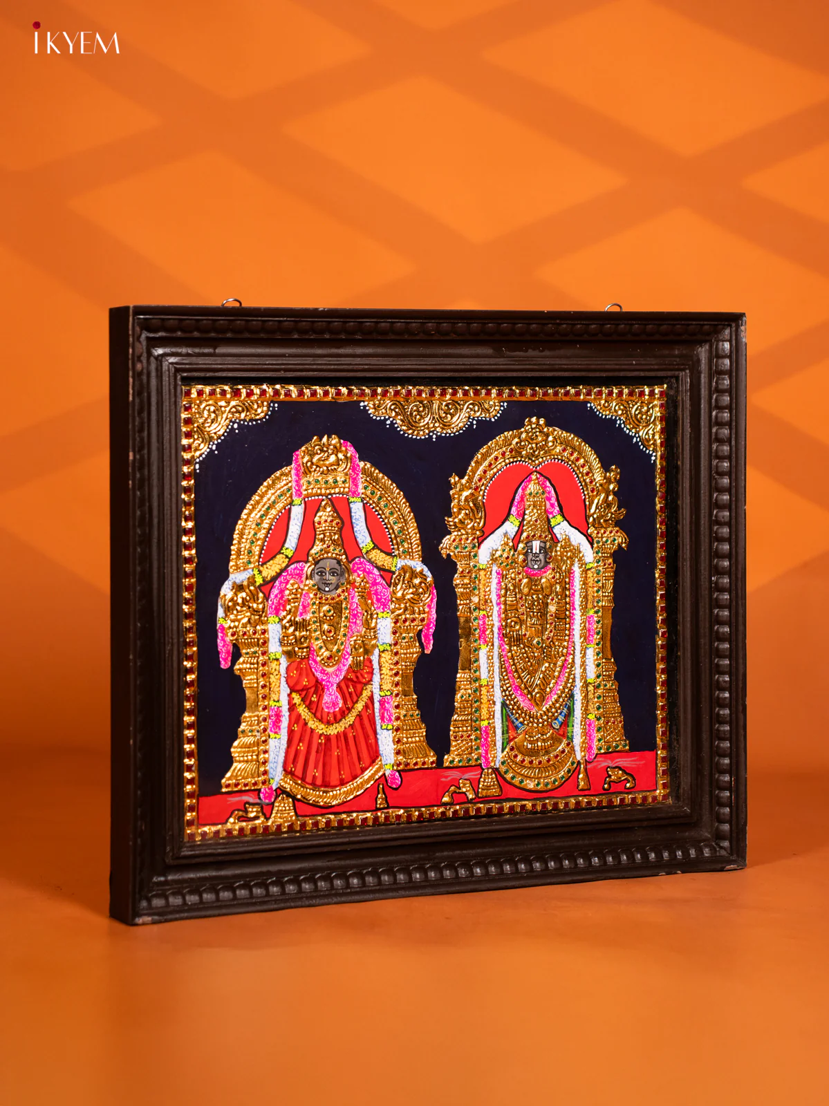Regal Lord Balaji & Padmavathi Amma Tanjore Painting in Teakwood Frame- KF10274 - Image 2