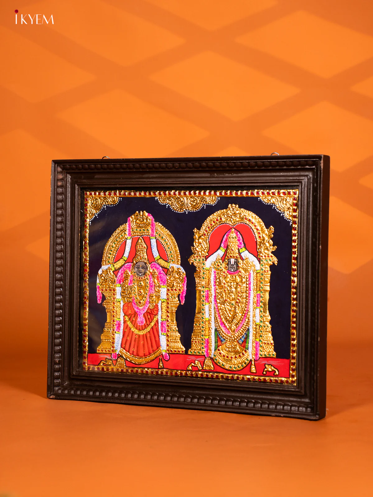Regal Lord Balaji & Padmavathi Amma Tanjore Painting in Teakwood Frame- KF10274 - Image 3