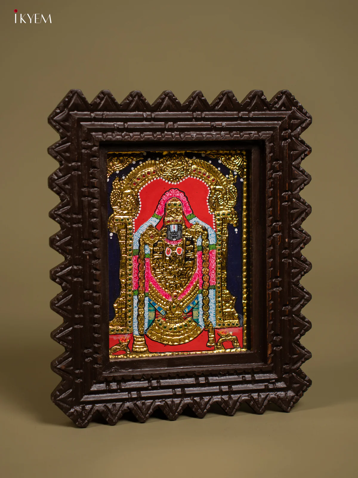 Divine Lord Balaji Tanjore Painting in Chettinad styled Teakwood Frame - KF26127 - Image 2