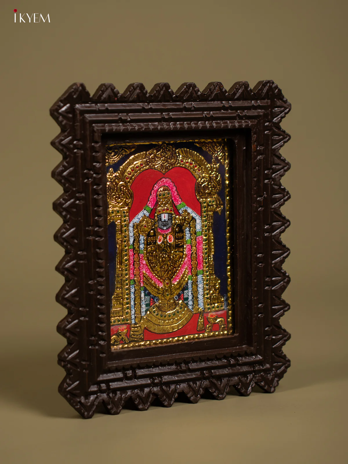 Majestic Lord Balaji Tanjore Painting in Chettinad styled Teakwood Frame - KF26129 - Image 2