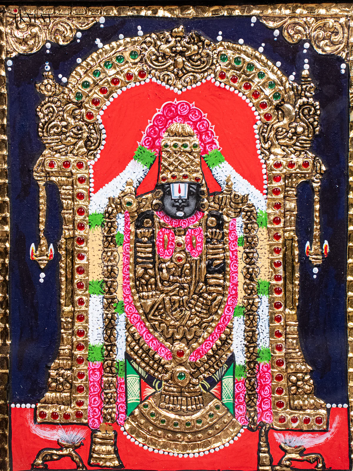 Divine Lord venkateswara Tanjore Painting in Teak Wood Frame (13x11 Inch) - KH26133 - Image 3