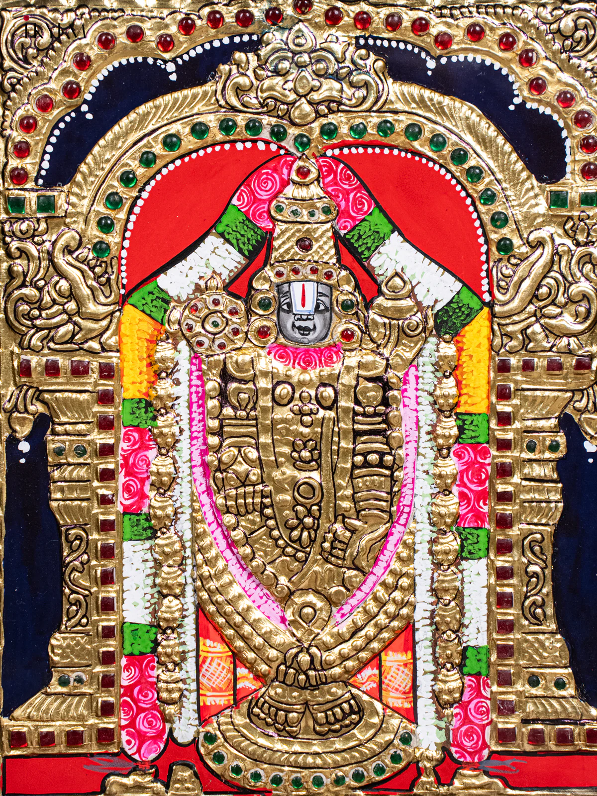 Lord venkateswara Tanjore Painting in Teak Wood Frame (13x11 Inch)- KH26134 - Image 3