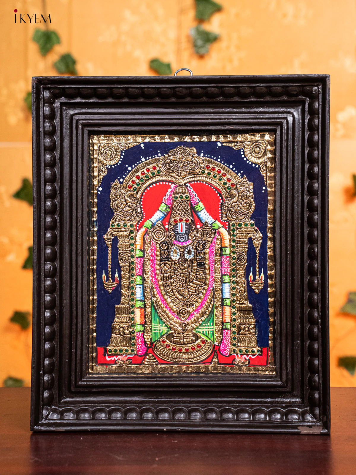 Glorious Tirupati Balaji Tanjore Painting in Teak Wood Frame (13x11 Inch) - KH26135