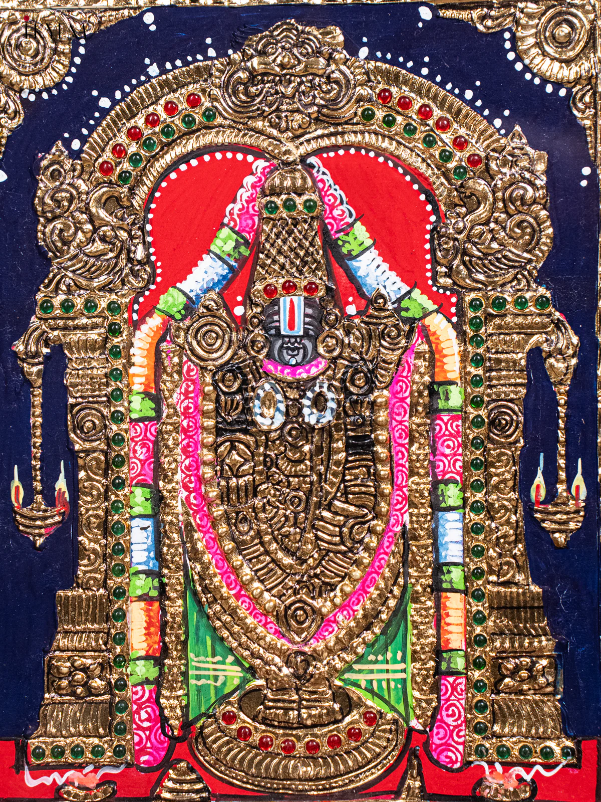 Glorious Tirupati Balaji Tanjore Painting in Teak Wood Frame (13x11 Inch) - KH26135 - Image 3