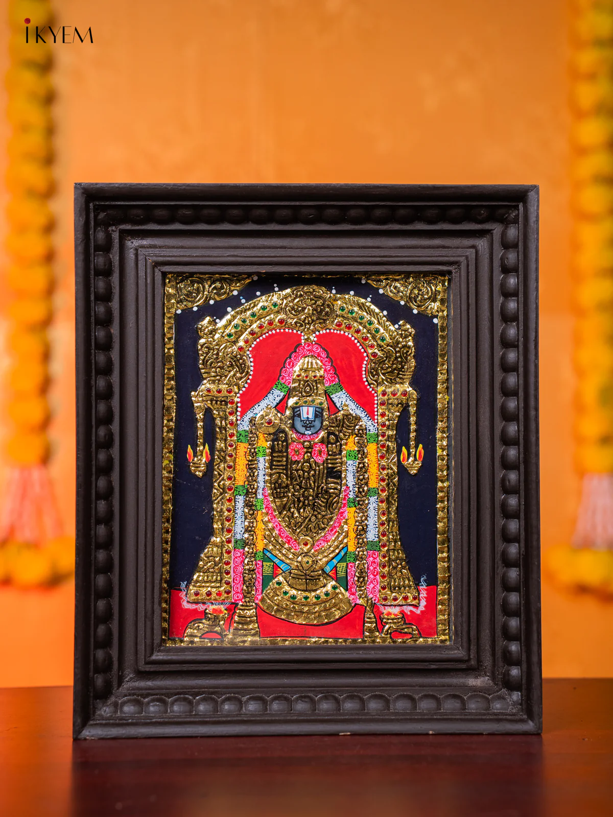 Elegant Lord Venkatachalapathy Tanjore painting (13*11 Inches) - KJ03112