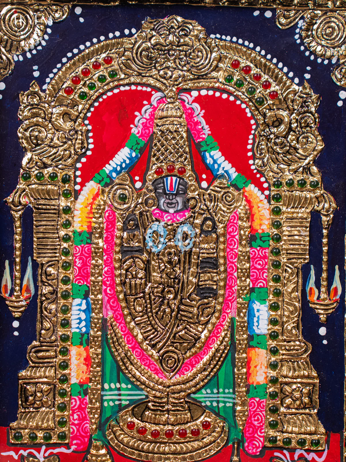 Exquisite Lord Venkatachalapathy Tanjore painting (13*11 Inches) - KJ03116 - Image 3