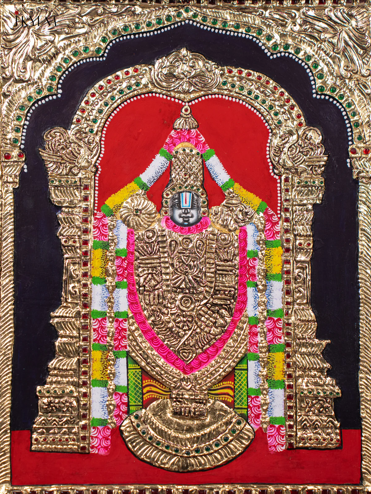 Tirupati Lord Venkatachalapathy Tanjore painting - (18×15) Inch - KJ03208 - Image 3