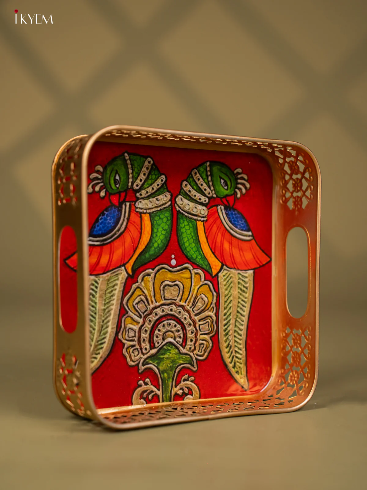 Twin Parrots & Flower Printed Square Metal Tray - KF24199 - Image 2