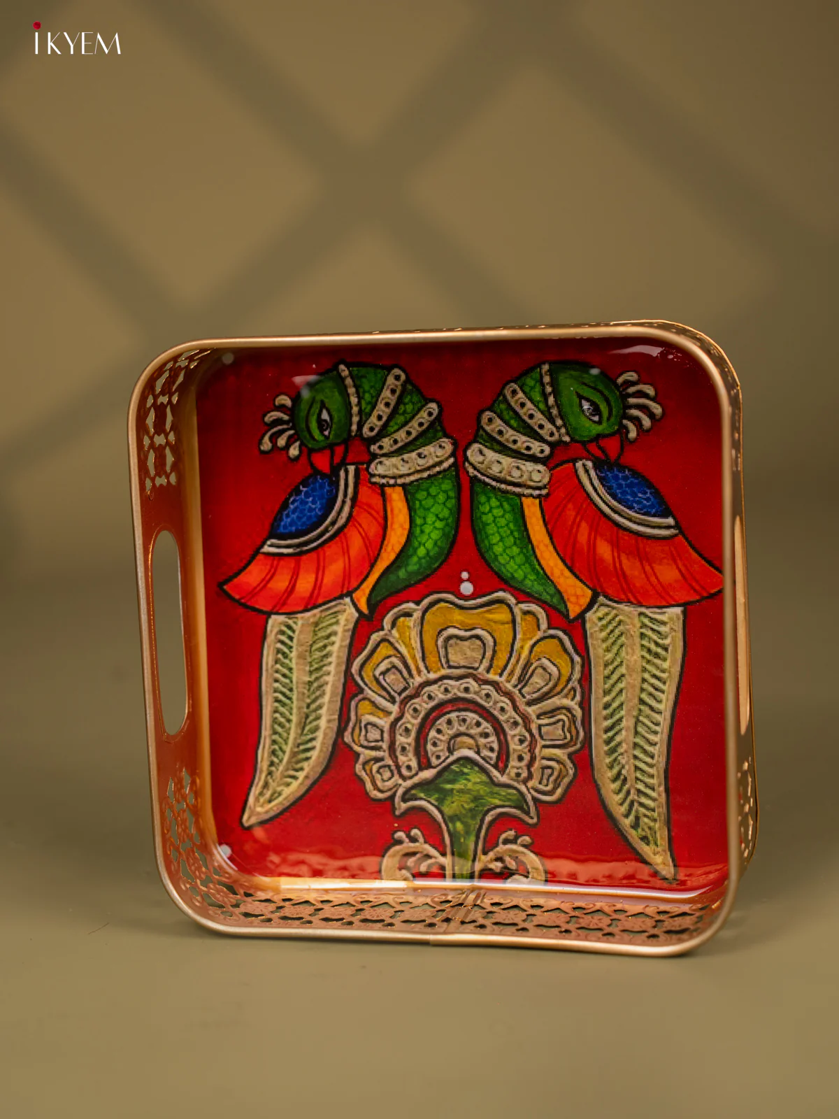 Twin Parrots & Flower Printed Square Metal Tray - KF24199 - Image 3