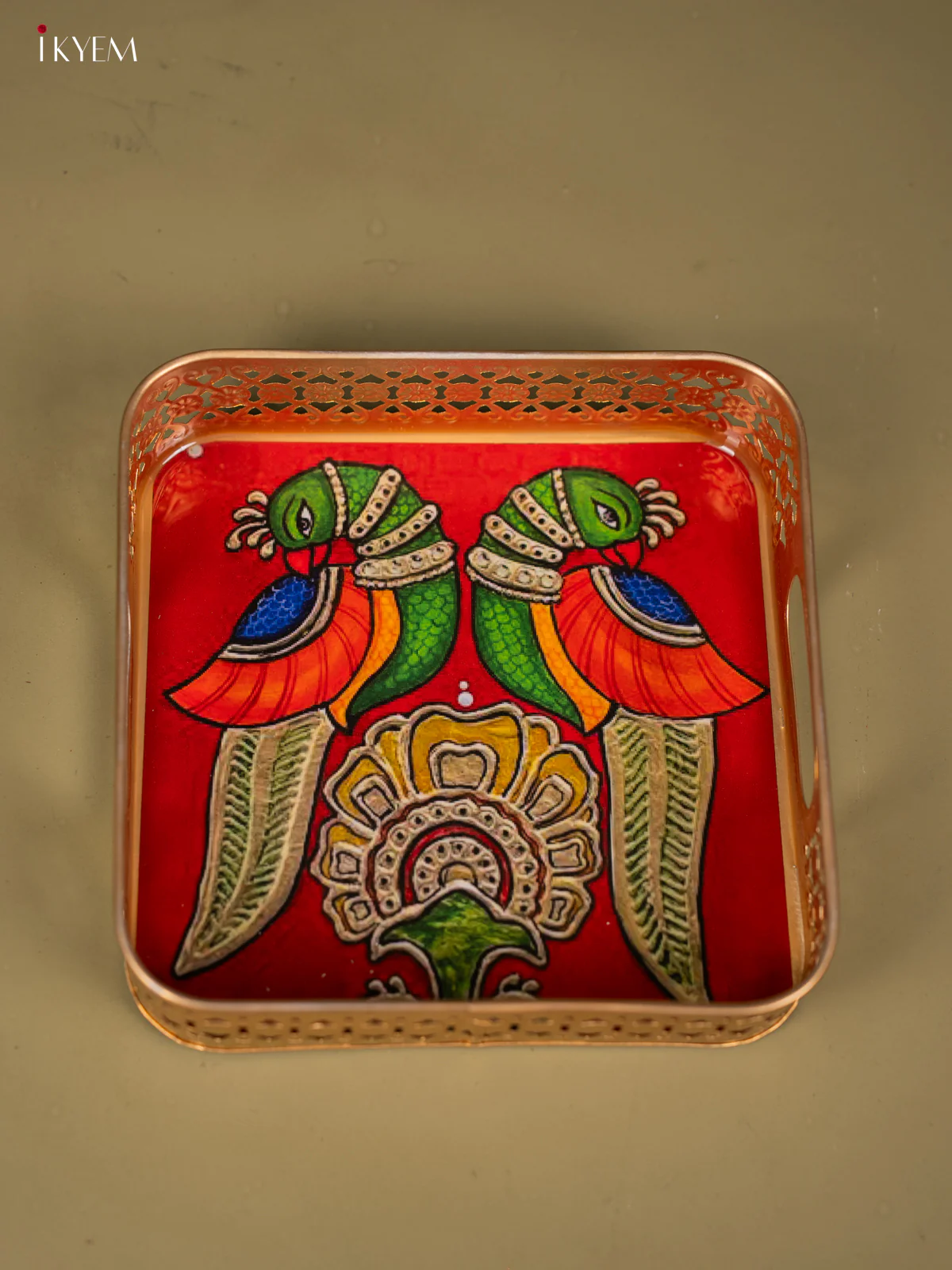 Twin Parrots & Flower Printed Square Metal Tray - KF24199 - Image 4