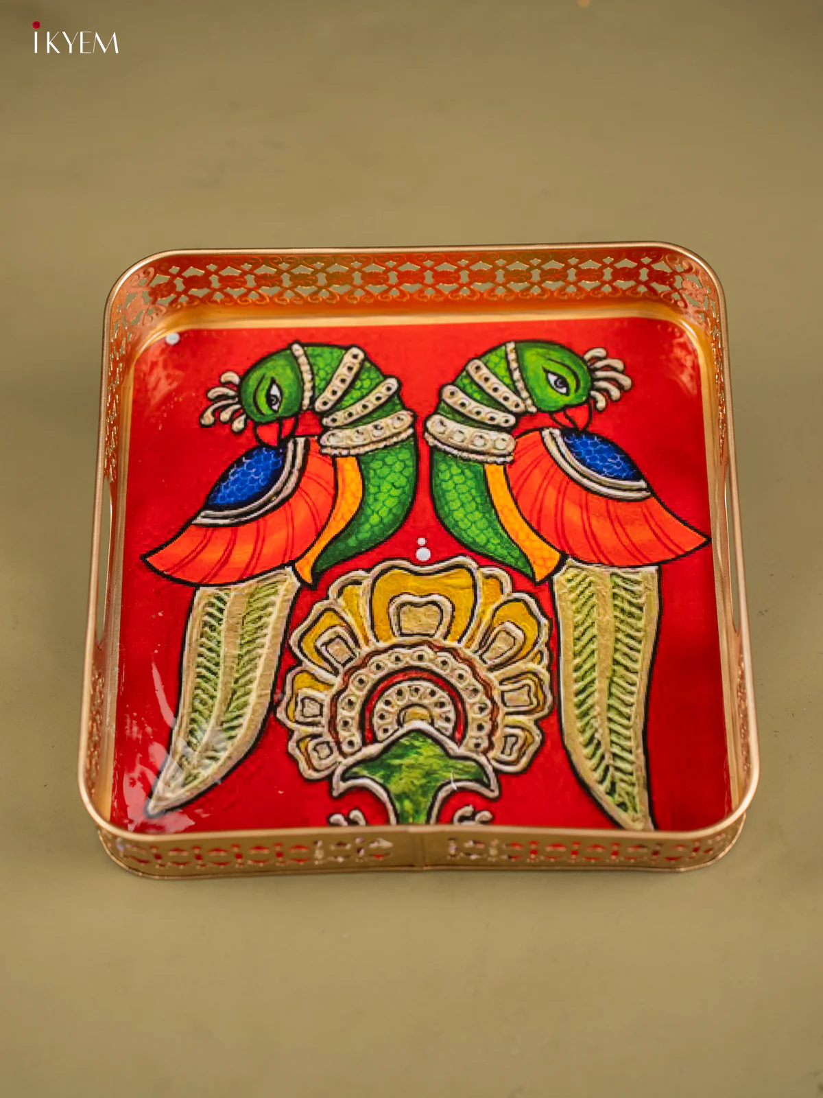 Twin Parrots & Flower Printed Square Metal Tray - KF25140 - Image 4
