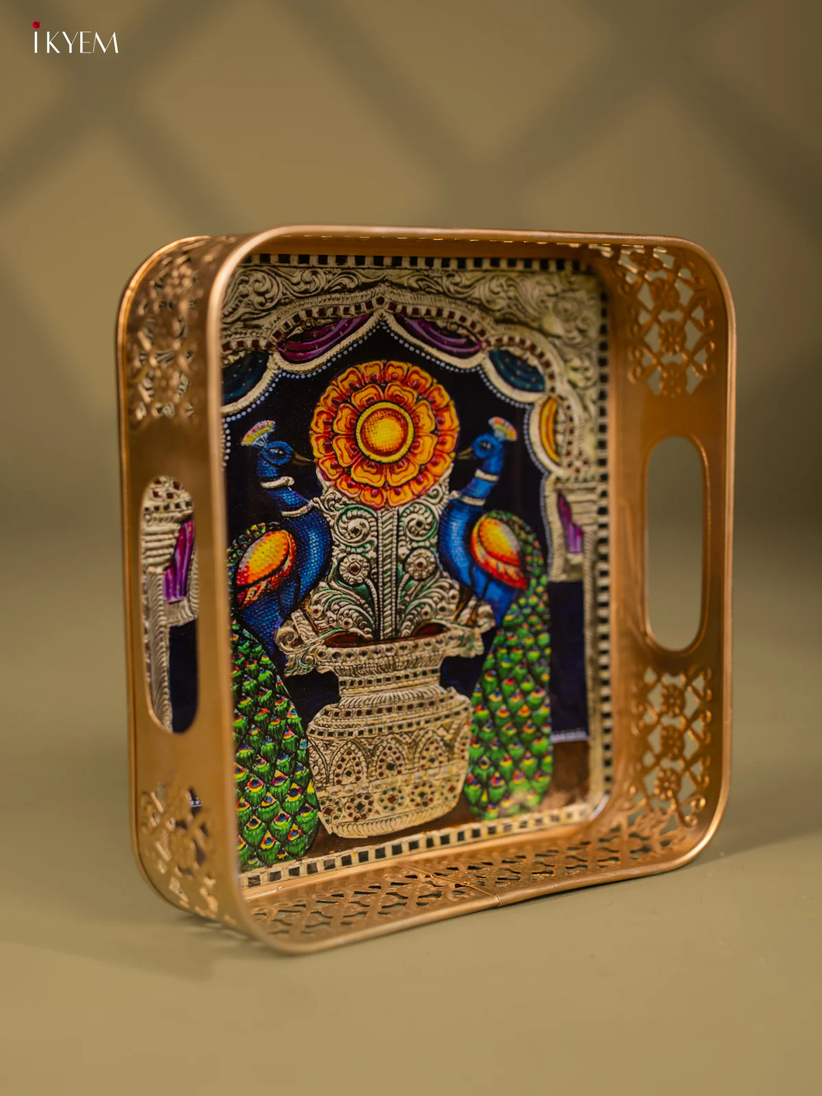 Elegant Peacock Printed Square Metal Tray - KF24197 - Image 2