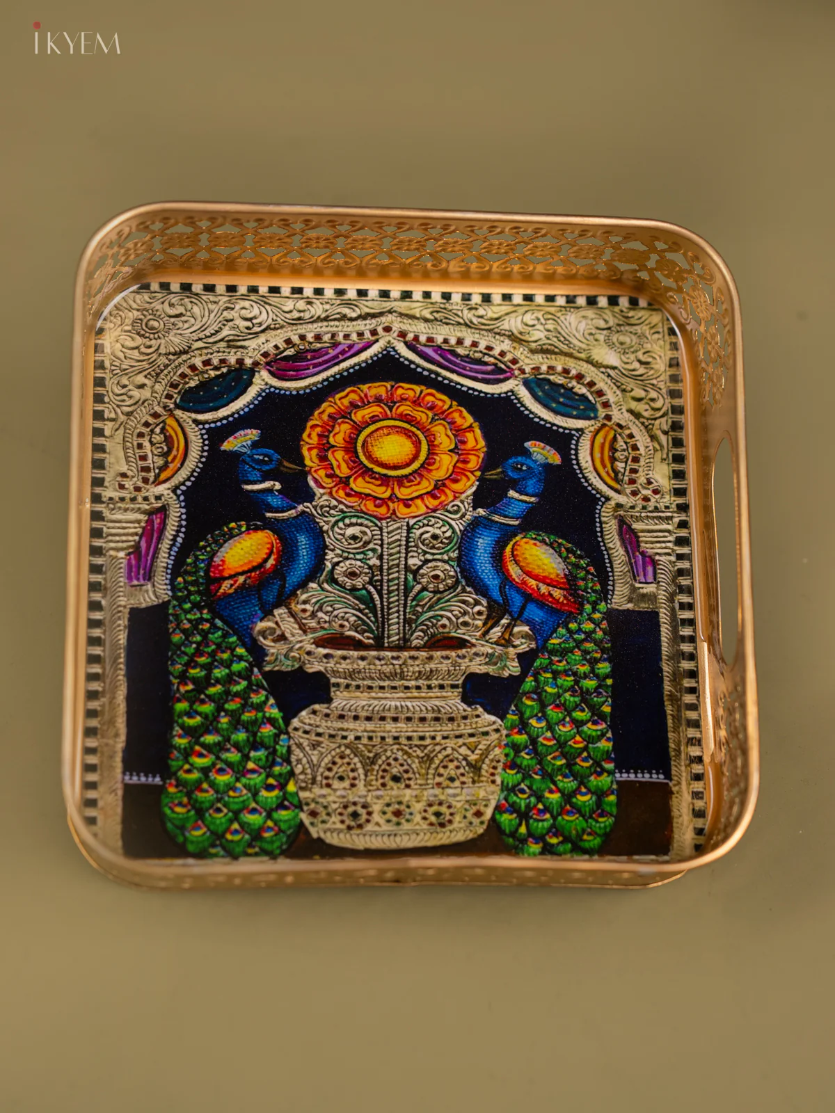 Elegant Peacock Printed Square Metal Tray - KF24197 - Image 4