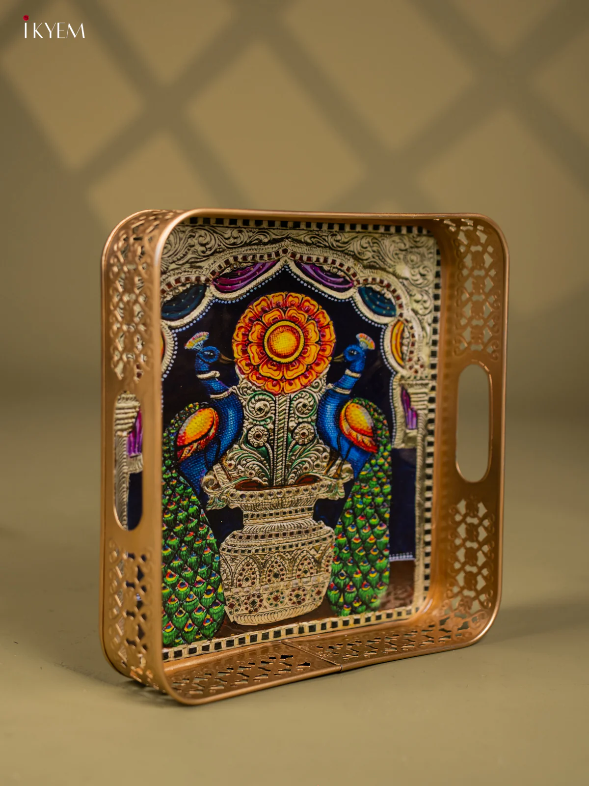 Elegant Peacock Printed Square Metal Tray - KF25139 - Image 2