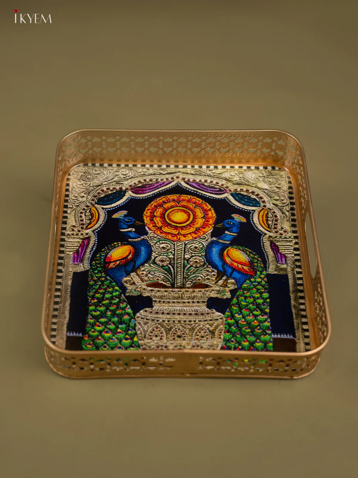 Elegant Peacock Printed Square Metal Tray - KF25139 - Image 4
