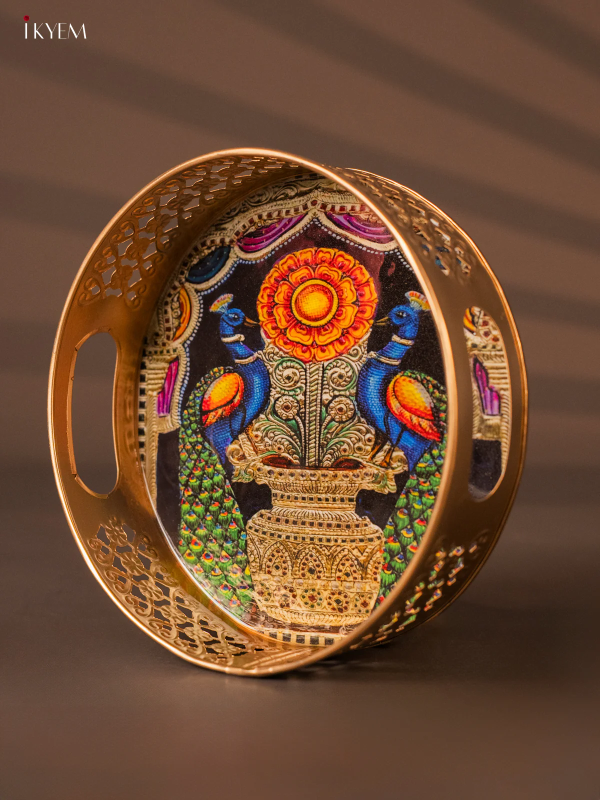 Elegant Peacocks Sitting On a Vase Printed Round Metal Tray - KH05113 - Image 2
