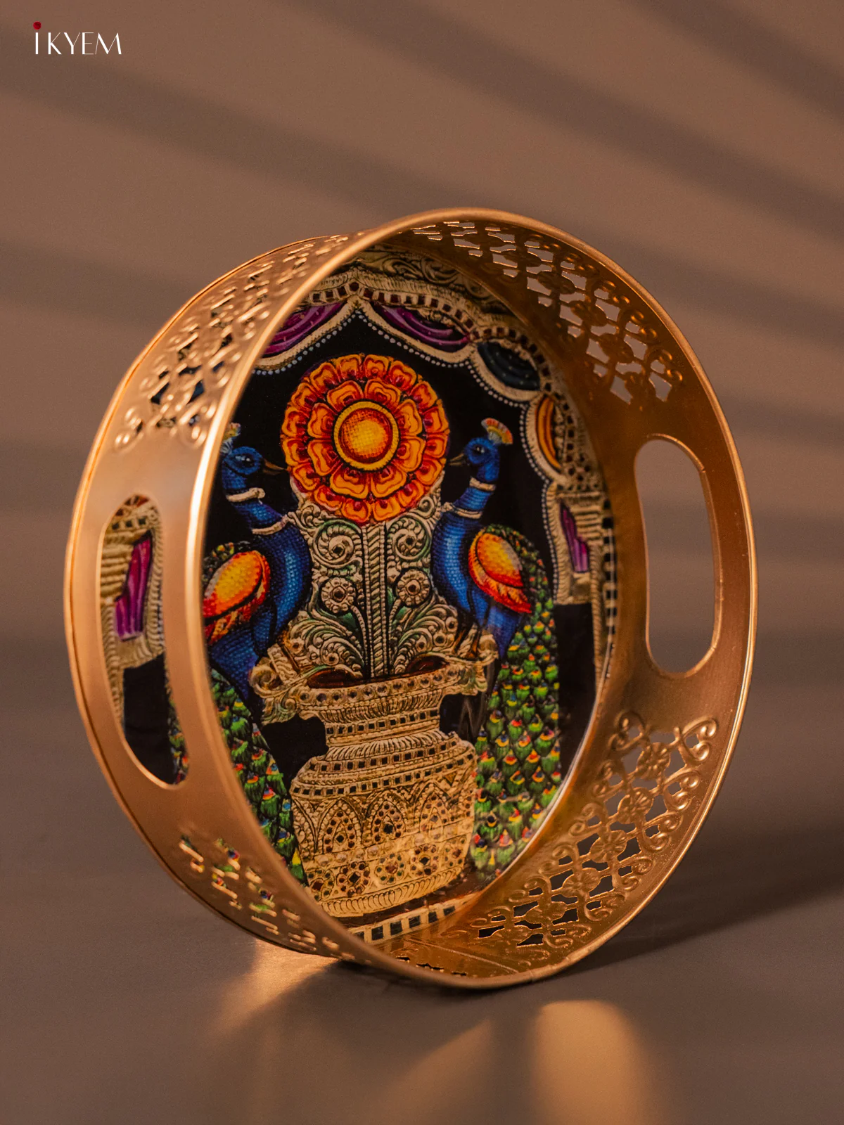Elegant Peacocks Sitting On a Vase Printed Round Metal Tray - KH05113 - Image 3