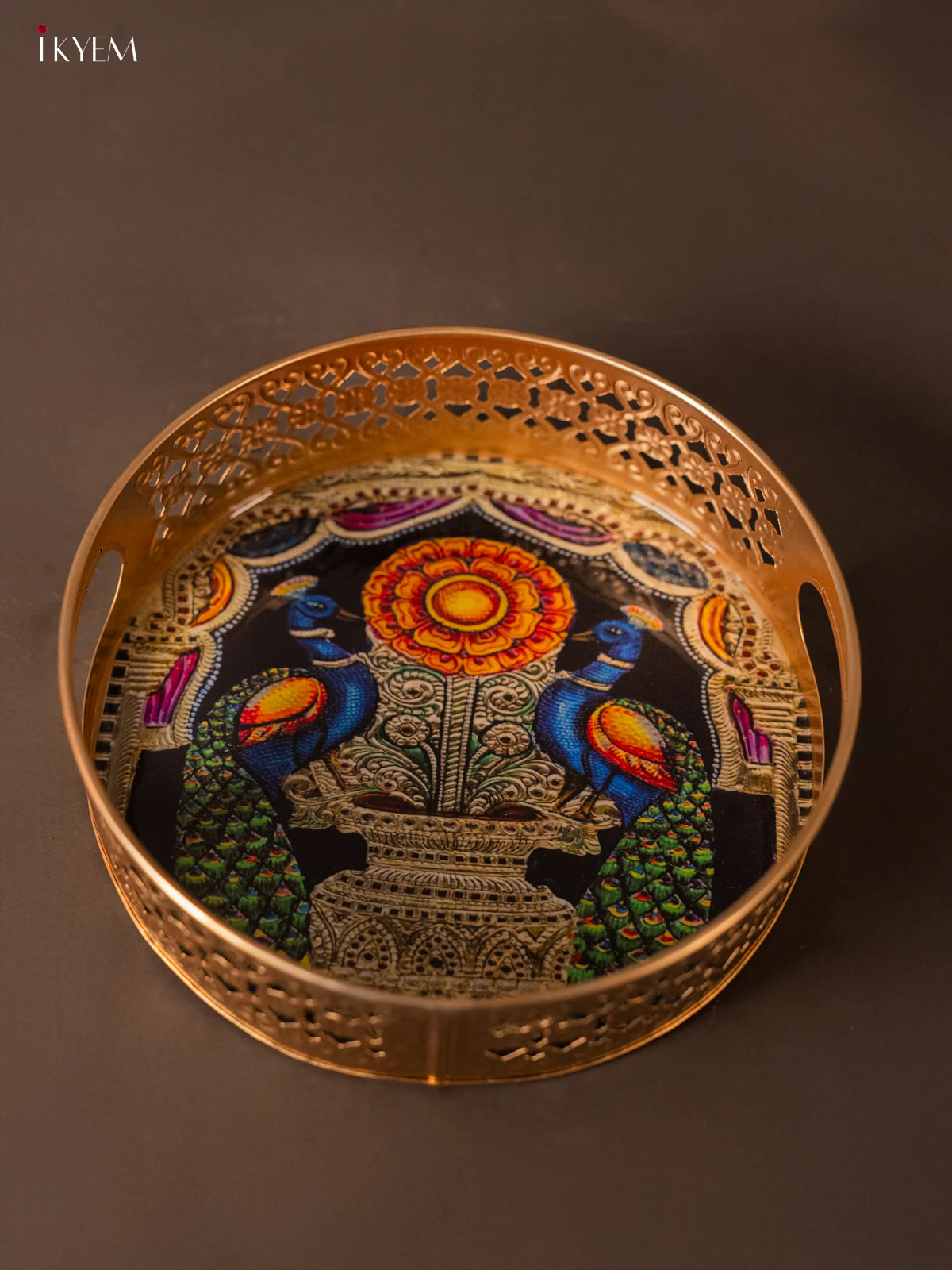Elegant Peacocks Sitting On a Vase Printed Round Metal Tray - KH05113 - Image 4