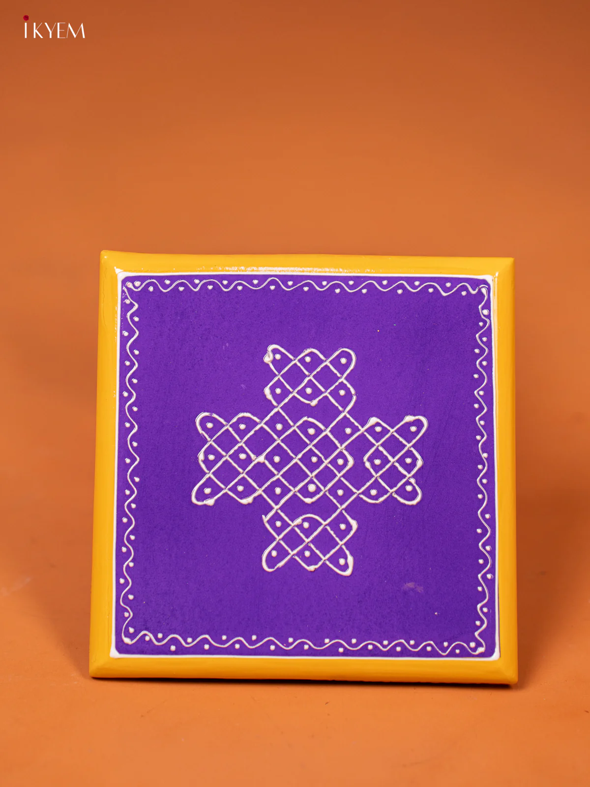 Violet Wooden Hand-painted Traditional Manai with Kolam Design - KE27114
