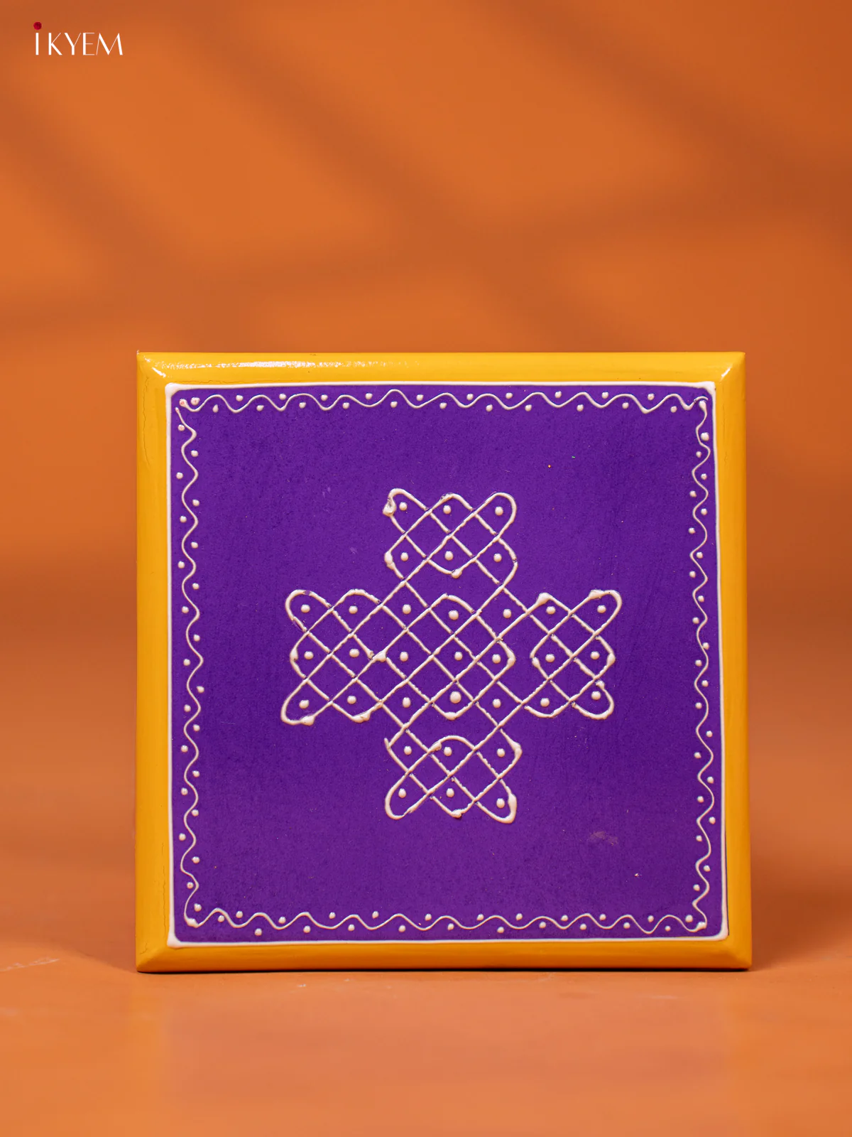 Violet Wooden Hand-painted Traditional Manai with Kolam Design - KE27114 - Image 2