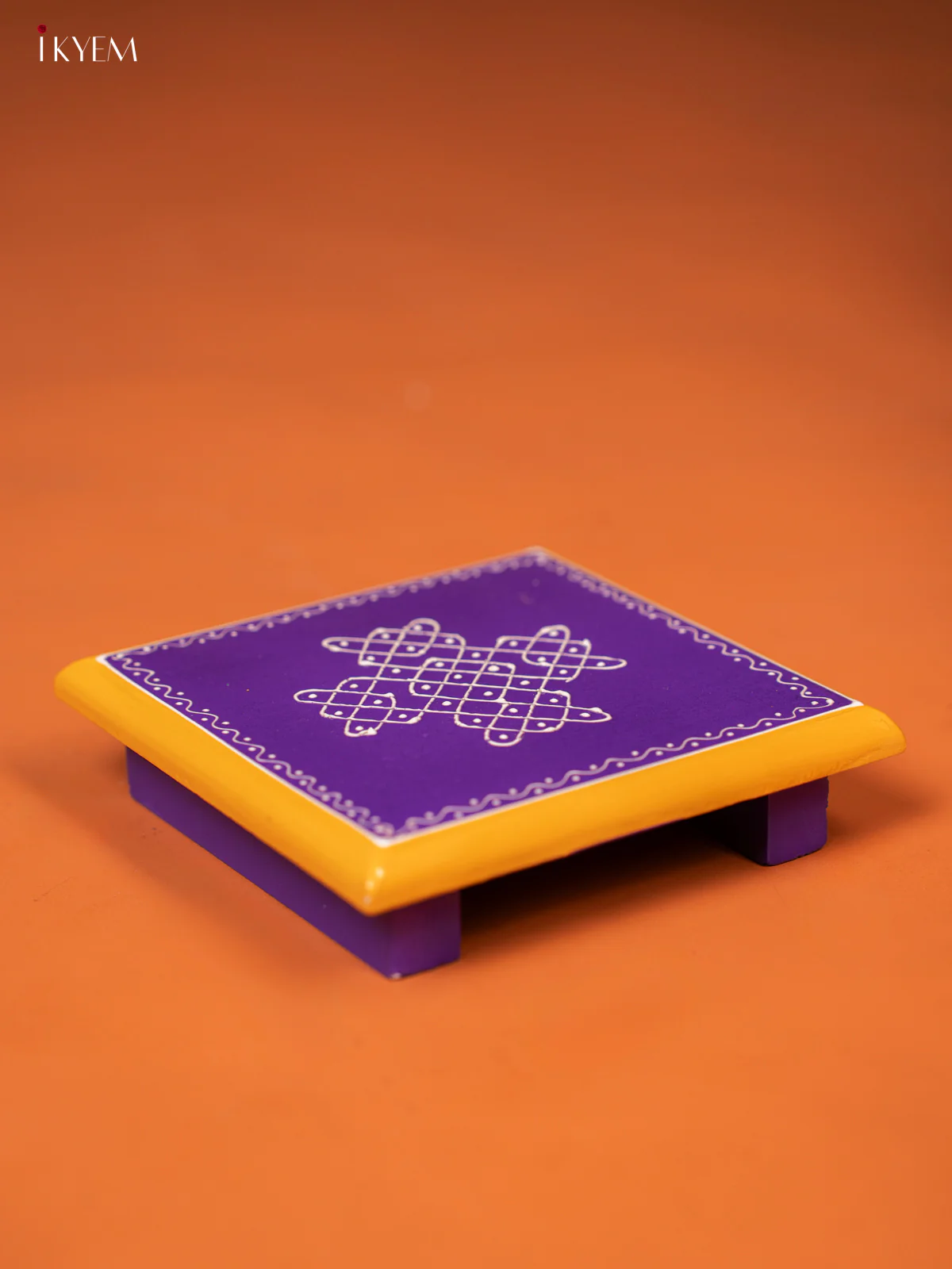 Violet Wooden Hand-painted Traditional Manai with Kolam Design - KE27114 - Image 3