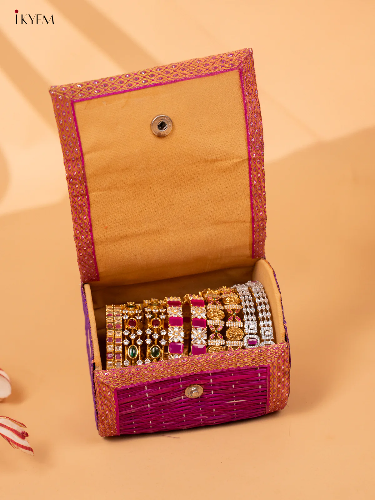 Violet Raw Silk with korai Round Bangle box - KC20130 - Image 3