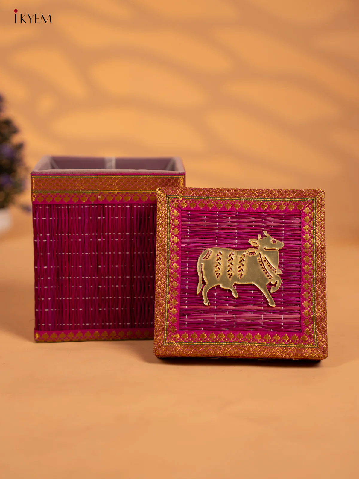 Violet Korai Gift Box with Net Potli & Cow Motif - KB17151