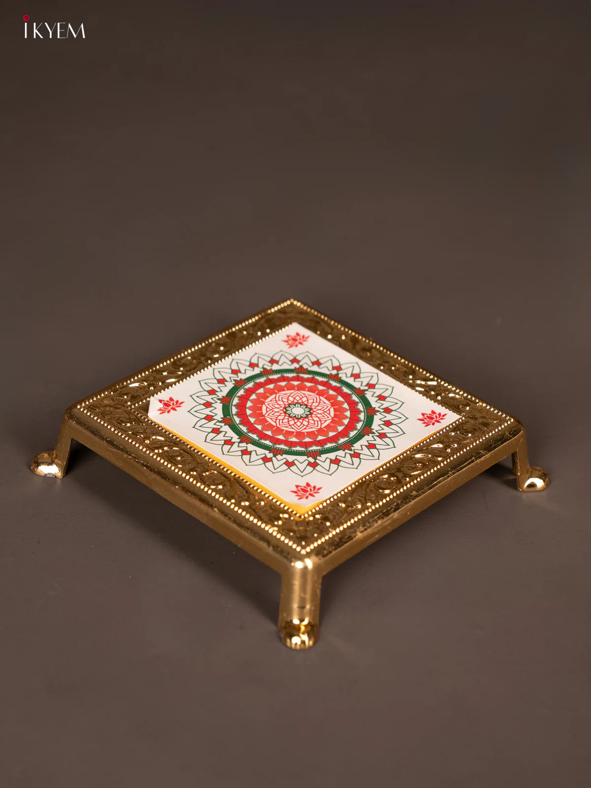 Beautiful White & Pink Plastic manai With Rangoli Design - KG25214 - Image 2