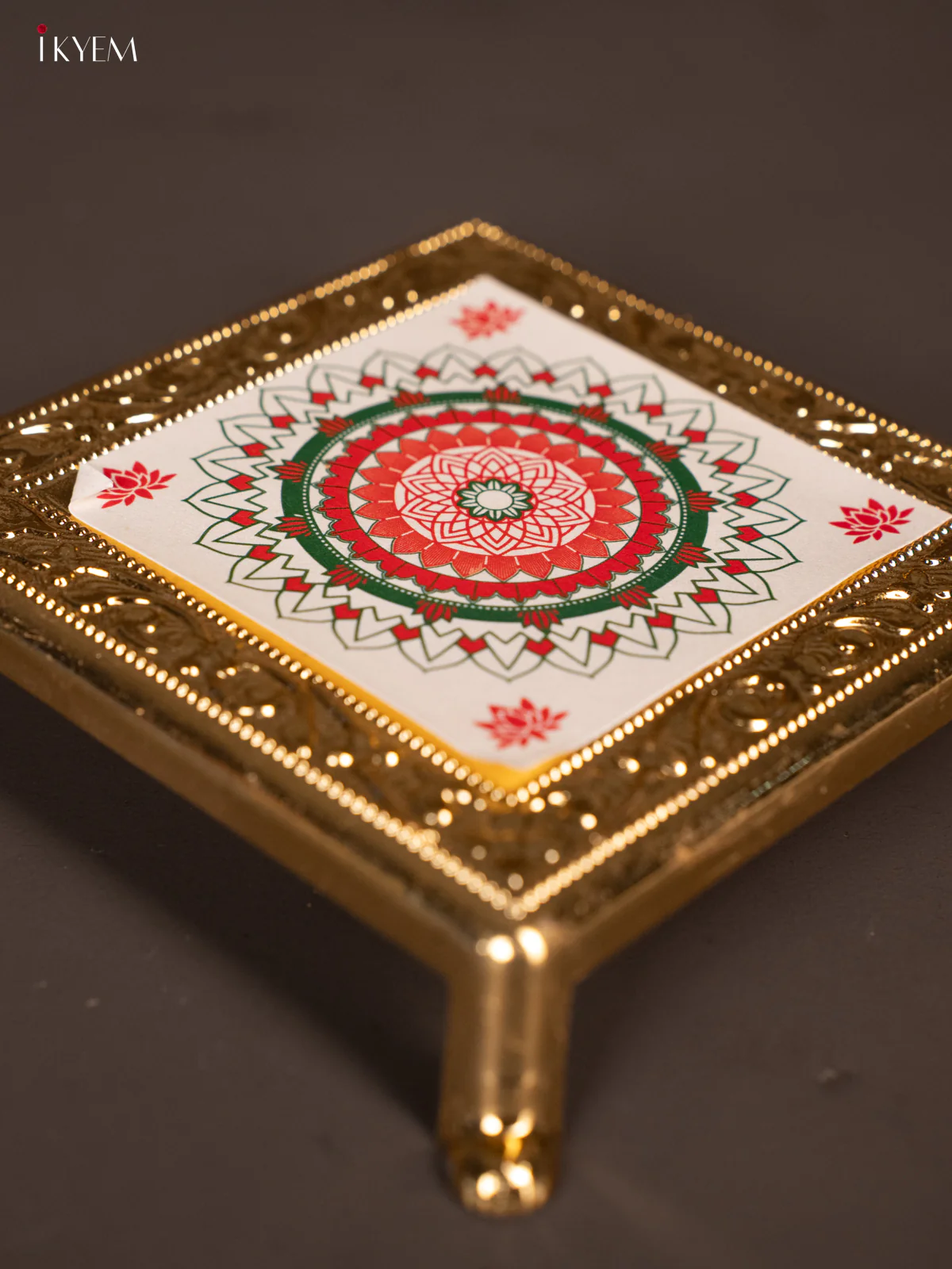 Beautiful White & Pink Plastic manai With Rangoli Design - KG25214 - Image 3