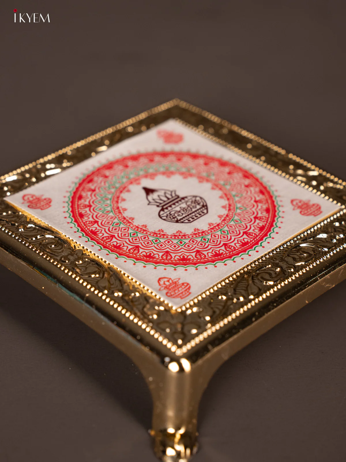 Beautiful White with Red Plastic manai With Rangoli Design - KG25225 - Image 3