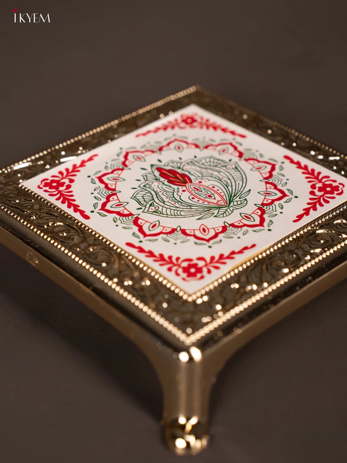 Elegant Red & White Rangoli design Printed Plastic Manai- KG25226 - Image 3