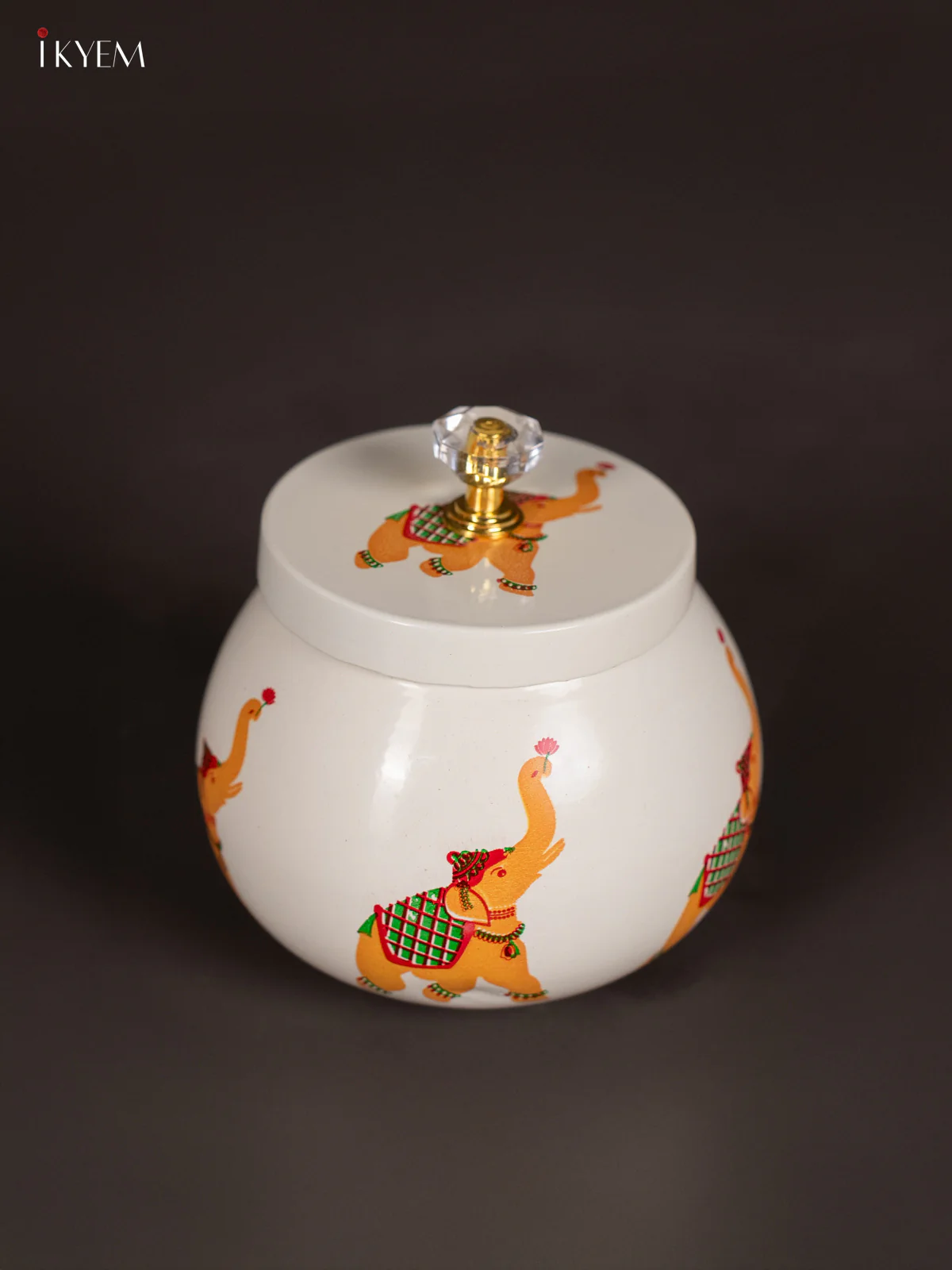 Graceful Elephant Printed White Dry Fruit Jar with Lid (3.5 Inches) - KI21209