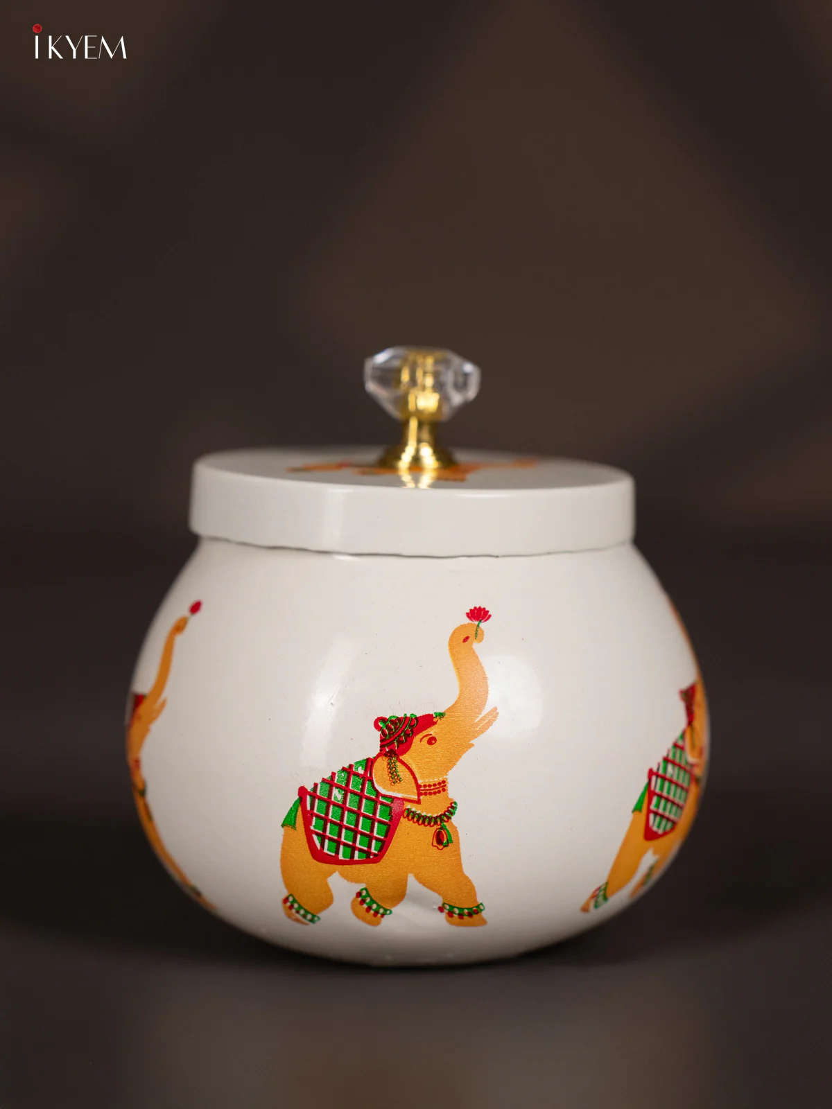 Graceful Elephant Printed White Dry Fruit Jar with Lid (3.5 Inches) - KI21209 - Image 2