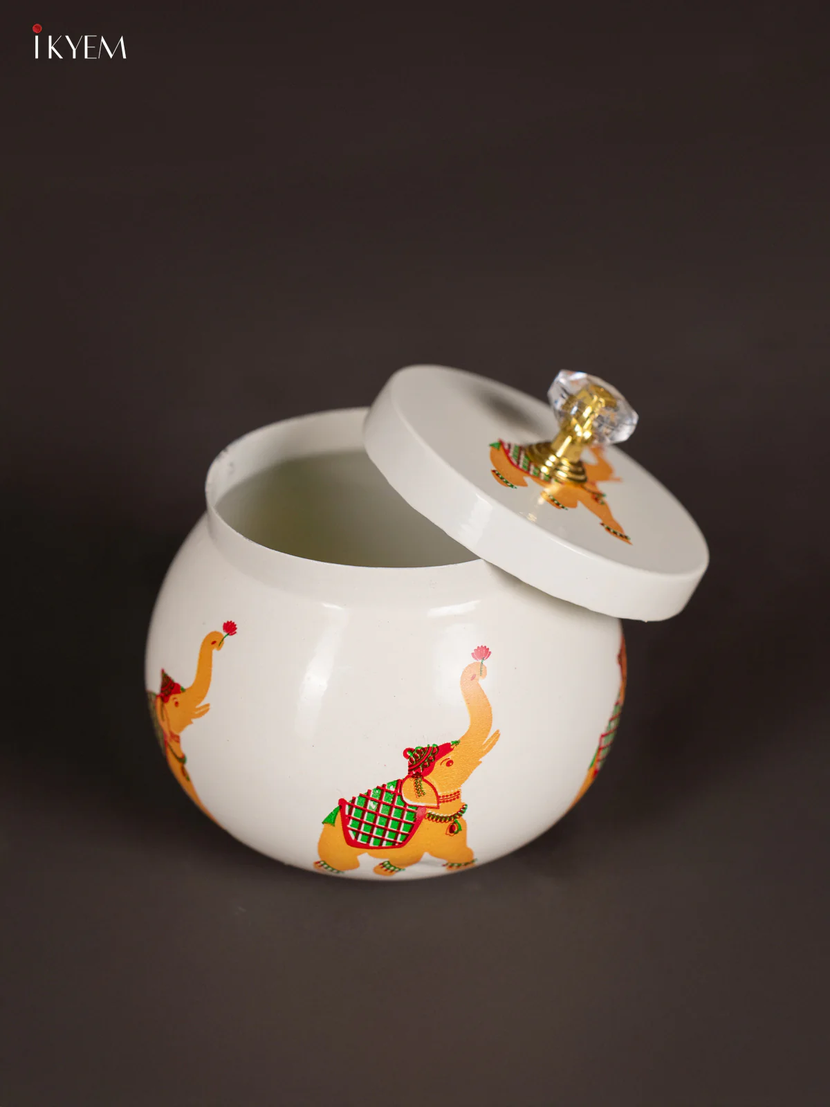 Graceful Elephant Printed White Dry Fruit Jar with Lid (3.5 Inches) - KI21209 - Image 3