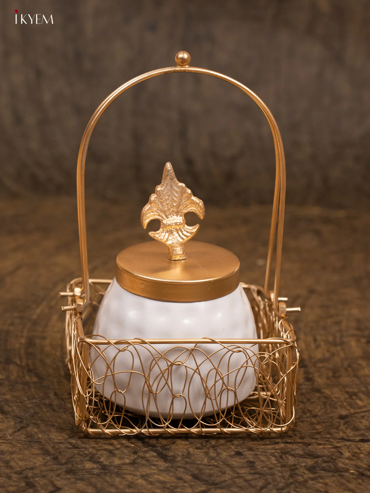 Metal Dry Fruit Jars With Brass Lid & Decorative Basket - KA30134