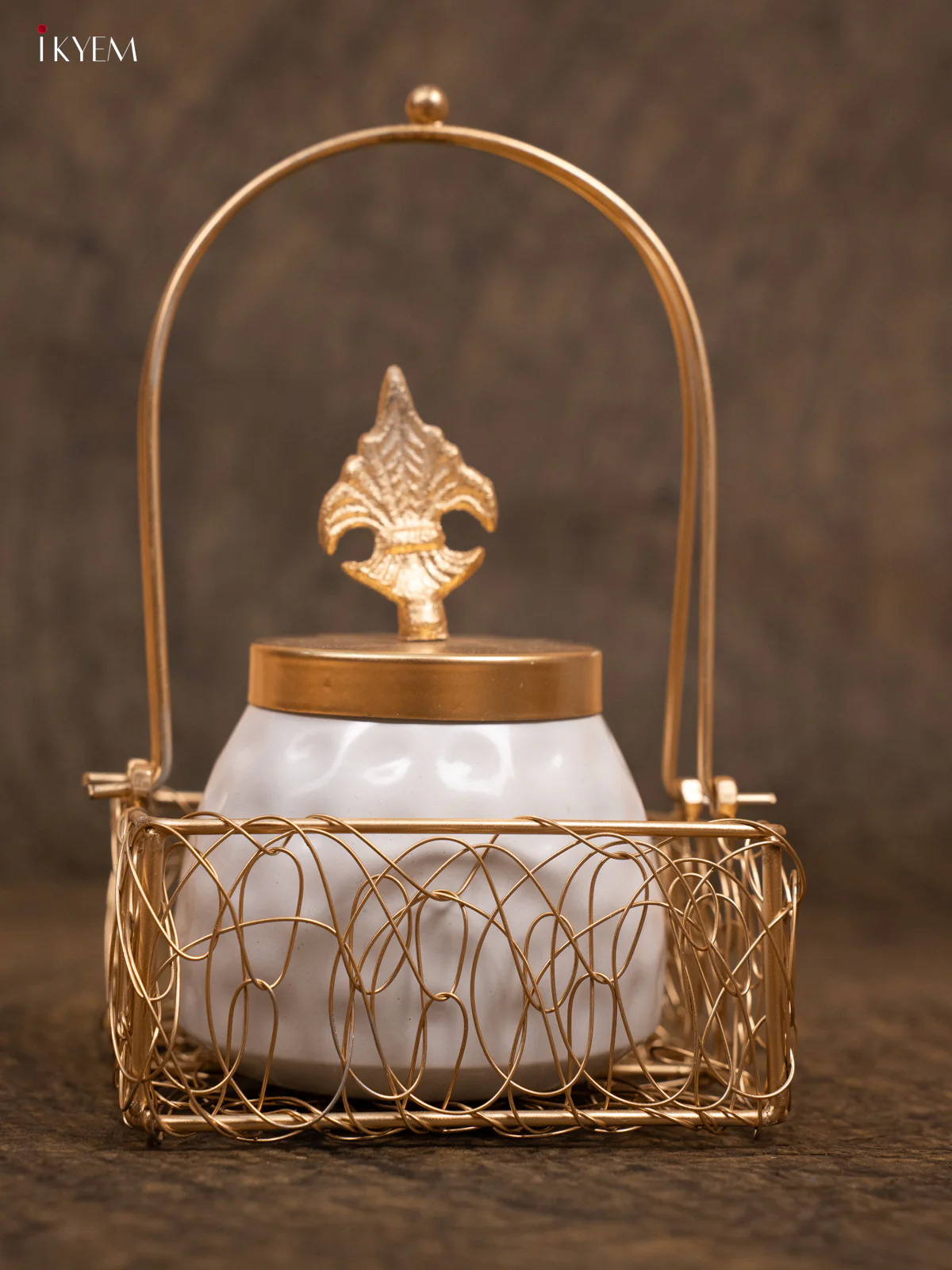 Metal Dry Fruit Jars With Brass Lid & Decorative Basket - KA30134 - Image 3