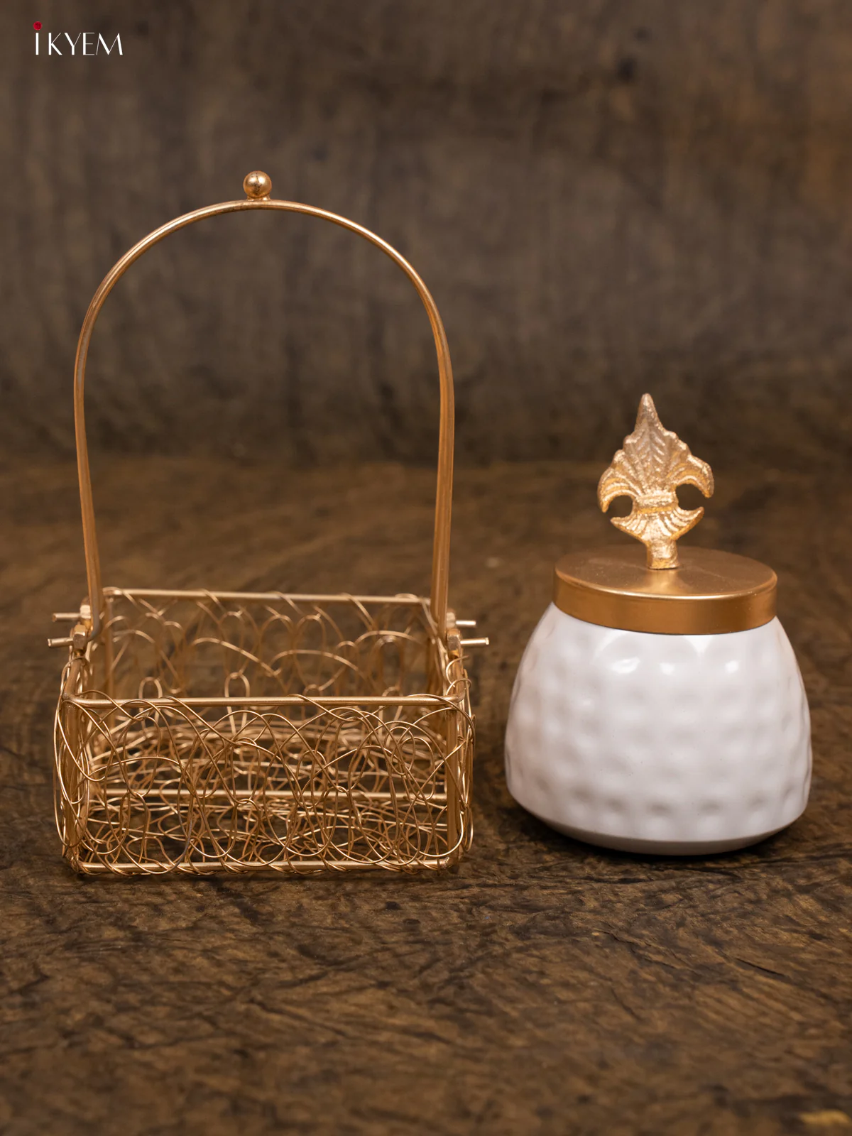 Metal Dry Fruit Jars With Brass Lid & Decorative Basket - KA30134 - Image 4
