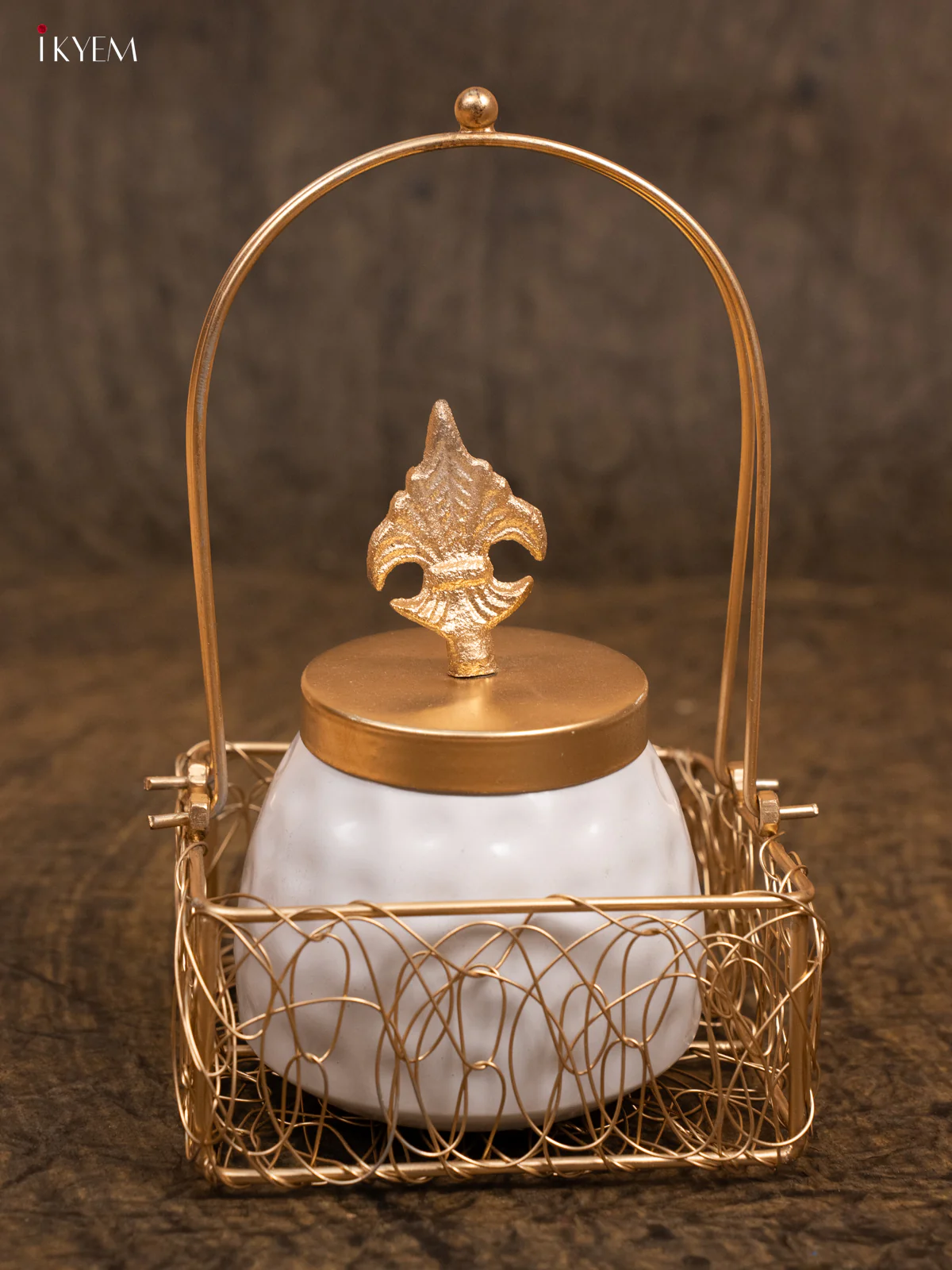 Metal Dry Fruit Jars With Brass Lid & Decorative Basket - KA30134 - Image 5